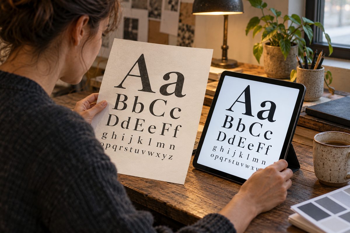 デジタル画面と印刷見本による文字コントラストの検証